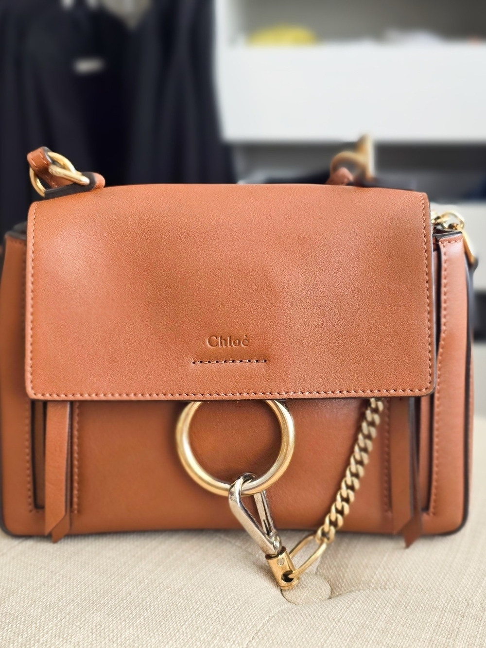 Chloé Faye Small Leather Shoulder Bag in Tan - Picture 5 of 12